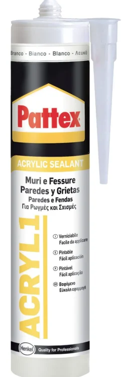Bissolo Casa Siliconi, Colle E Schiume<PATTEX SILICONE ACRYL1 MURI E FESSURE BIANCO 300ml: vendita online PATTEX SILICONE ACRYL1 MURI E FESSURE BIANCO 300ml in offerta