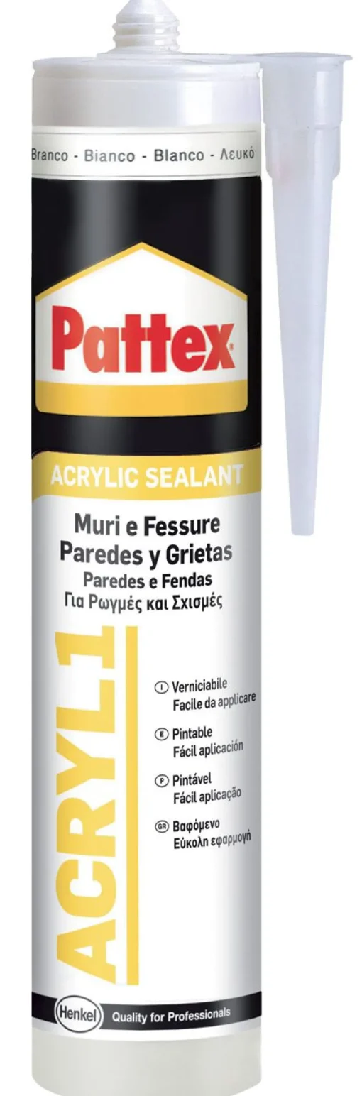 Bissolo Casa Siliconi, Colle E Schiume<PATTEX SILICONE ACRYL1 MURI E FESSURE BIANCO 300ml: vendita online PATTEX SILICONE ACRYL1 MURI E FESSURE BIANCO 300ml in offerta