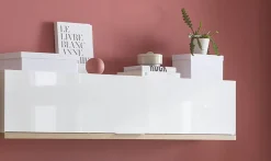 Bissolo Casa Mobili Da Cucina<PENSILE RIBALTA MUNDI CM 160X30.4 H. 35 BIANCO LUCIDO E ROVERE ARTISAN