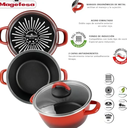 Bissolo Casa Cottura Casseruole<PENTOLA 2 MANICI LINEA SFUMATO ROSSO DIAM. 20CM
