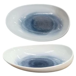 Bissolo Casa Piatti Fondi<PIATTO OVALE IN PORCELLANA LINEA ONDA 30X18.5CM BIANCO/BLU