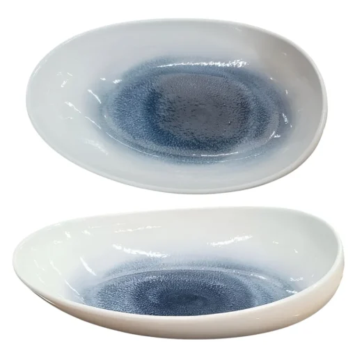 Bissolo Casa Piatti Fondi<PIATTO OVALE IN PORCELLANA LINEA ONDA 30X18.5CM BIANCO/BLU