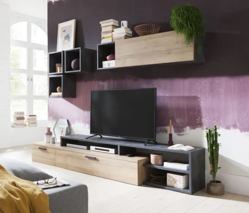 Bissolo Casa Pareti E Soggiorni Componibili<SALA IN LAMINATO NERO PORTLAND E RIVIERA OAK