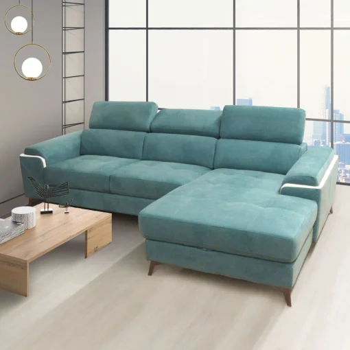 Bissolo Casa Divani Angolari<SALOTTO EROS CON CHAISE LONGUE DX IN TESSUTO TURCHESE: vendita online SALOTTO EROS CON CHAISE LONGUE DX IN TESSUTO TURCHESE in offerta