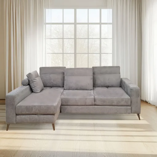 Bissolo Casa Divani Angolari<SALOTTO GINKO ANGOLRE SX CON CARRELLO ESTRAIBILE IN TESSUTO NABUCCO GRIGIO: vendita online SALOTTO GINKO ANGOLRE SX CON CARRELLO ESTRAIBILE IN TESSUTO NABUCCO GRIGIO in offerta