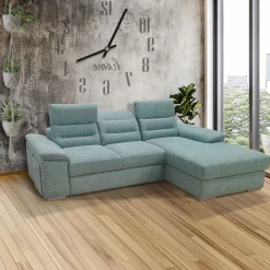 Bissolo Casa Divani Angolari<SALOTTO PHIL CON 2 POUFF E PENISOLA CONTENITORE DX IN TESSUTO ACQUA: vendita online SALOTTO PHIL CON 2 POUFF E PENISOLA CONTENITORE DX IN TESSUTO ACQUA in offerta