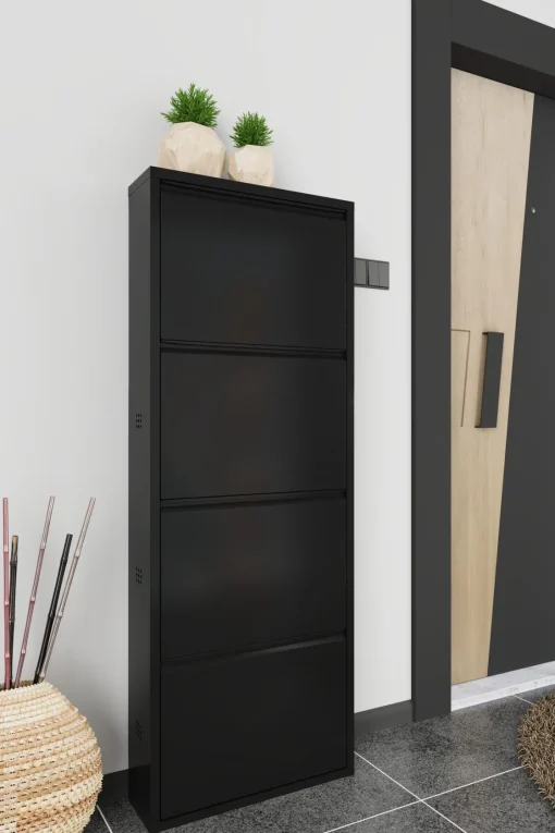 Bissolo Casa Scarpiere<SCARPIERA 4 RIBALTE MOD. CABINET CM 50X15 H. 138 METALLO NERO : vendita online SCARPIERA 4 RIBALTE MOD. CABINET CM 50X15 H. 138 METALLO NERO in offerta