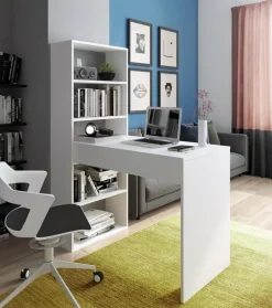 Bissolo Casa Scrivanie E Porta Pc|Scrivanie E Porta Pc<Scrivania reversibile con libreria a cinque ripiani in laminato bianco