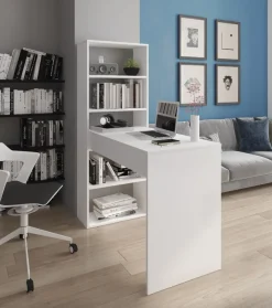 Bissolo Casa Scrivanie E Porta Pc|Scrivanie E Porta Pc<Scrivania reversibile con libreria a cinque ripiani in laminato bianco