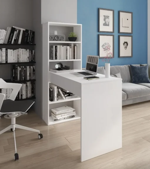Bissolo Casa Scrivanie E Porta Pc|Scrivanie E Porta Pc<Scrivania reversibile con libreria a cinque ripiani in laminato bianco