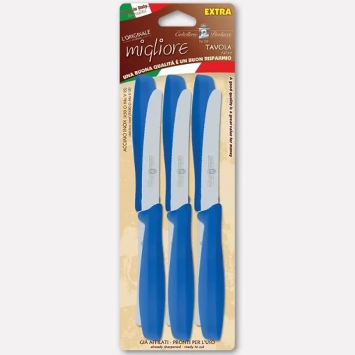 Bissolo Casa Posate Coltelli<SET 6 COLTELLI DA TAVOLA BLU LINEA L'ORIGINALE MIGLIORE 11CM