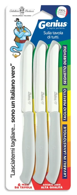 Bissolo Casa Posate Coltelli<SET 6 COLTELLI DA TAVOLA LINEA GENIUS BIANCHI 11CM