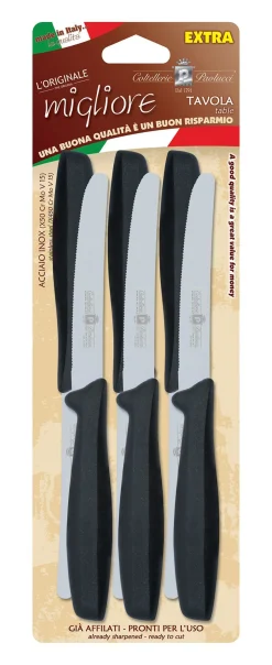 Bissolo Casa Posate Coltelli<SET 6 COLTELLI DA TAVOLA NERI LINEA L'ORIGINALE MIGLIORE 11CM