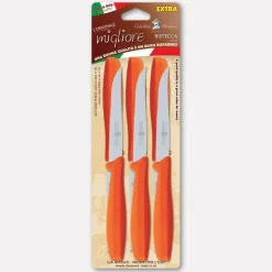 Bissolo Casa Posate Coltelli<SET 6 COLTELLI PER BISTECCA ARANCIO LINEA L'ORIGINALE MIGLIORE 11CM