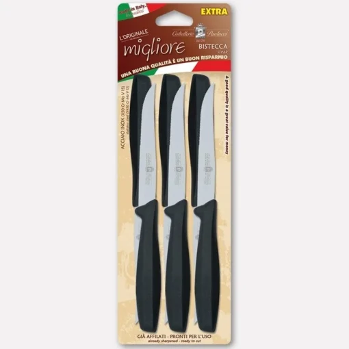 Bissolo Casa Posate Coltelli<SET 6 COLTELLI PER BISTECCA NERI LINEA L'ORIGINALE MIGLIORE 11CM
