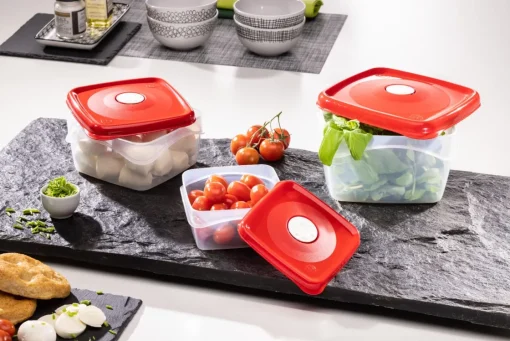 Bissolo Casa Conservazione Cibi Contenitori<SET 3 CONTENITORI FRESKA SQUARE IN PLASTICA 0.5-1-2LT ASSORTITO