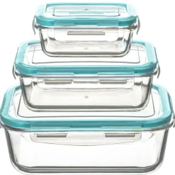 Bissolo Casa Conservazione Cibi Contenitori<SET 3 CONTENITORI RETTANGOLARI IN VETRO CON COPERCHIO