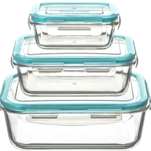 Bissolo Casa Conservazione Cibi Contenitori<SET 3 CONTENITORI RETTANGOLARI IN VETRO CON COPERCHIO