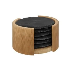 Bissolo Casa Piatti Vassoi<SET 6 PIATTI IN ARDESIA CON SUPPORTO IN BAMBU' NATURALE