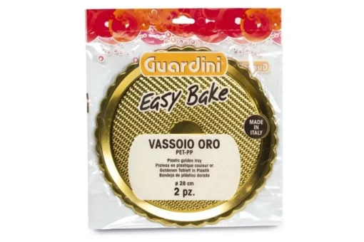 Bissolo Casa Pasticceria Porta Torte E Alzate<SET 2 VASSOI LINEA EASY BAKE IN PLASTICA DORATA DIAM. 28CM