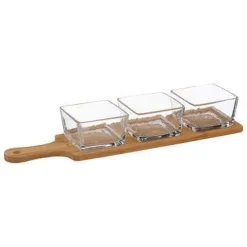 Bissolo Casa Tazze, Tazzine, Coppette Coppette<SET APERITIVO CON TAGLIERE IN BAMBU' E 3 CIOTOLINE IN VETRO