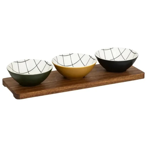 Bissolo Casa Tazze, Tazzine, Coppette Coppette<SET APERITIVO FAMILY CORNER 4PZ IN CERAMICA E ACACIA