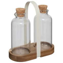 Bissolo Casa Accessori Vari Oliere, Acetiere, Saliere E Pepiere<SET OLIERA/ACETIERA IN VETRO BOROSILICATO E VASSOIO IN ACACIA 17X8X19CM