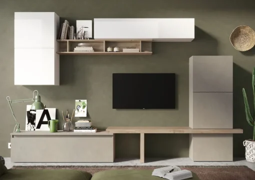 Bissolo Casa Pareti E Soggiorni Componibili<SOGGIORNO MOD. INFINITY 2.0 ARGILLA/BIANCO LUCIDO/CADIZ in vendita online