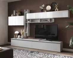 Bissolo Casa Pareti E Soggiorni Componibili<SOGGIORNO MOD. INFINITY 2.0 BIANCO LUCIDO/GESSO in vendita online