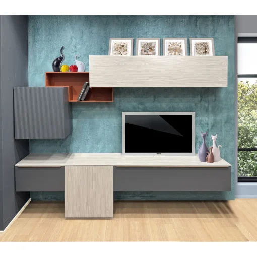 Bissolo Casa Pareti E Soggiorni Componibili<SOGGIORNO MOD.GIORNO PER GIORNO CENERE WOOD E PIOMBO in vendita online