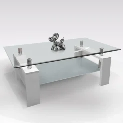 Bissolo Casa Tavolini<TAVOLINO CM 110X60 H. 40 BIANCO LUCIDO E VETRO: vendita online TAVOLINO CM 110X60 H. 40 BIANCO LUCIDO E VETRO in offerta