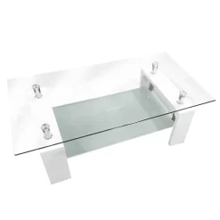 Bissolo Casa Tavolini<TAVOLINO CM 110X60 H. 40 BIANCO LUCIDO E VETRO: vendita online TAVOLINO CM 110X60 H. 40 BIANCO LUCIDO E VETRO in offerta