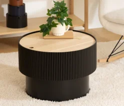 Bissolo Casa Tavolini<TAVOLINO CONTENITORE ENOLA DIAM. 55 H.38 CM NERO E NATURALE in vendita online