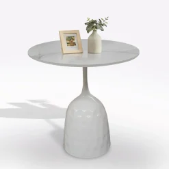 Bissolo Casa Tavolini<TAVOLINO DIAM. CM 50 H.53 IN METALLO E PIANO CERAMICA EFFETTO MARMO BIANCO in vendita online