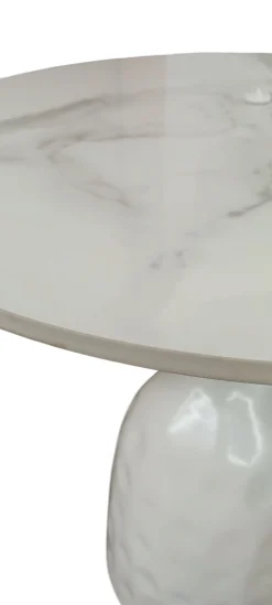 Bissolo Casa Tavolini<TAVOLINO DIAM. CM 50 H.53 IN METALLO E PIANO CERAMICA EFFETTO MARMO BIANCO in vendita online