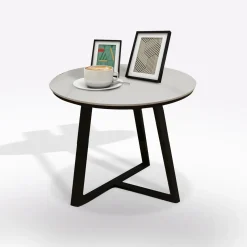 Bissolo Casa Tavolini<TAVOLINO DIAM. CM 50 H.50 METALLO E PIANO IN CERAMICA EFFETTO MARMO BIANCO in vendita online