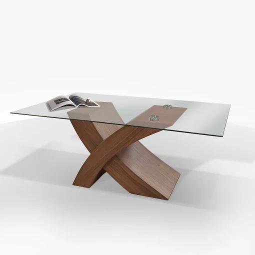Bissolo Casa Tavolini<TAVOLINO MOD. BLESS. 110X60 H.45 NOCE E VETRO TEMPERATO