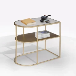 Bissolo Casa Tavolini<TAVOLINO MOD. PAGE CM 52X31.5 H.45 IN METALLO ORO E MARMO in vendita online