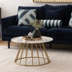 Bissolo Casa Tavolini<TAVOLINO MOD. RAYO DIAM. CM 70 H. 40 METALLO ORO E VETRO TEMPERATO in vendita online