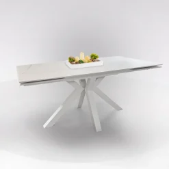 Bissolo Casa Tavoli Moderni<TAVOLO ALL. CM 160X90 METALLO BIANCO E VETRO EFFETTO MARMO: vendita online TAVOLO ALL. CM 160X90 METALLO BIANCO E VETRO EFFETTO MARMO in offerta