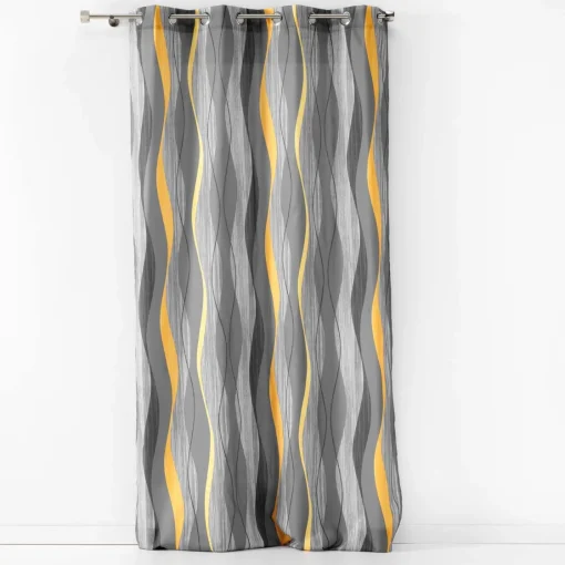 Bissolo Casa Tende Tende Confezionate<TENDA CON OCCHIELLI IN POLIESTERE STAMPATO ONDULYS GIALLO/ANTRACITE 140X280CM: vendita online TENDA CON OCCHIELLI IN POLIESTERE STAMPATO ONDULYS GIALLO/ANTRACITE 140X280CM in offerta
