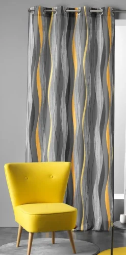 Bissolo Casa Tende Tende Confezionate<TENDA CON OCCHIELLI IN POLIESTERE STAMPATO ONDULYS GIALLO/ANTRACITE 140X280CM: vendita online TENDA CON OCCHIELLI IN POLIESTERE STAMPATO ONDULYS GIALLO/ANTRACITE 140X280CM in offerta