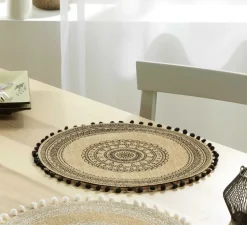 Bissolo Casa Tessile Tavola Tovagliette<TOVAGLIETTA ROTONDA IN JUTA DIAM. CM 38 BEIGE E NERO: vendita online TOVAGLIETTA ROTONDA IN JUTA DIAM. CM 38 BEIGE E NERO in offerta