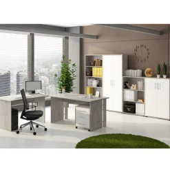 Bissolo Casa Mobili Ufficio Componibili<UFFICIO COMPLETO OMEGA CEMENTO BETON E FRONTALI RUSTIKA BIANCA
