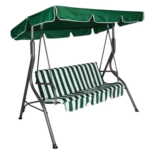 Bissolo Casa Dondoli, Amache E Nidi<Vendita online di DONDOLO 3 POSTI IN METALLO SILVER E POLIESTERE RIGATO VERDE/BIANCO