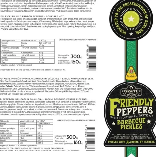 Bissolo Casa Rub E Salse<Vendita online di GRATE GOODS - FRIENDLY PEPPERS BARBECUE PICKLES 370ML
