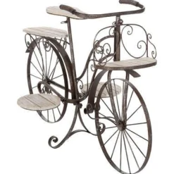Bissolo Casa Fioriere<Vendita online di PORTAVASO BICICLETTA 5 POSTI IN FERRO E QUERCIA 91X45X59CM