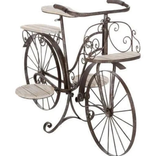Bissolo Casa Fioriere<Vendita online di PORTAVASO BICICLETTA 5 POSTI IN FERRO E QUERCIA 91X45X59CM