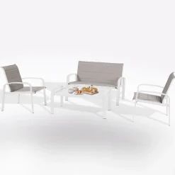 Bissolo Casa Salotti E Salottini<Vendita online di SALOTTO GIARDINO ELYN ALLUMINIO BIANCO E TEXTILENE BEIGE