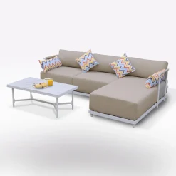 Bissolo Casa Salotti E Salottini<Vendita online di SALOTTO DA GIARDINO CON CHAISE LONGUE DX + TAVOLINO METALLO BIANCO